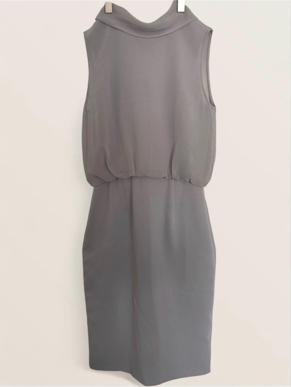 Reiss Light Grey High Neck Midi Dress With Draped Back Detail - size 0